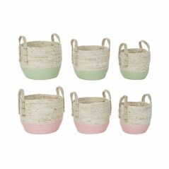 Set di Cestini DKD Home Decor Naturale Rosa Verde Fibra naturale 30 x 30 x 32 cm Boho (2 Unità)