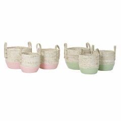 Set di Cestini DKD Home Decor Naturale Rosa Verde Fibra naturale 30 x 30 x 32 cm Boho (2 Unità)