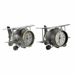 Table clock DKD Home Decor 26 x 21 x 15 cm Aeroplane Crystal Grey Green Iron (2 Units)