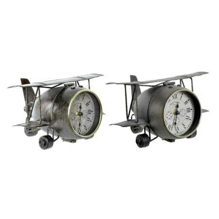 Orologio da Tavolo DKD Home Decor 26 x 21 x 15 cm Aereo Cristallo Grigio Verde Ferro (2 Unità)