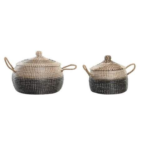 Basket set DKD Home Decor Grey Natural Bicoloured Seagrass Boho 41 x 41 x 33 cm (2 Units)