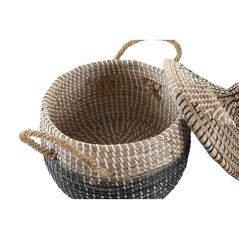 Set di Cestini DKD Home Decor Grigio Naturale Bicolore Erba di mare Boho 41 x 41 x 33 cm (2 Unità)