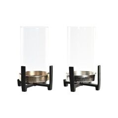 Portacandele DKD Home Decor 15 x 15 x 28 cm Champagne Cristallo Argentato Nero Alluminio (2 Unità) (2 unidades)