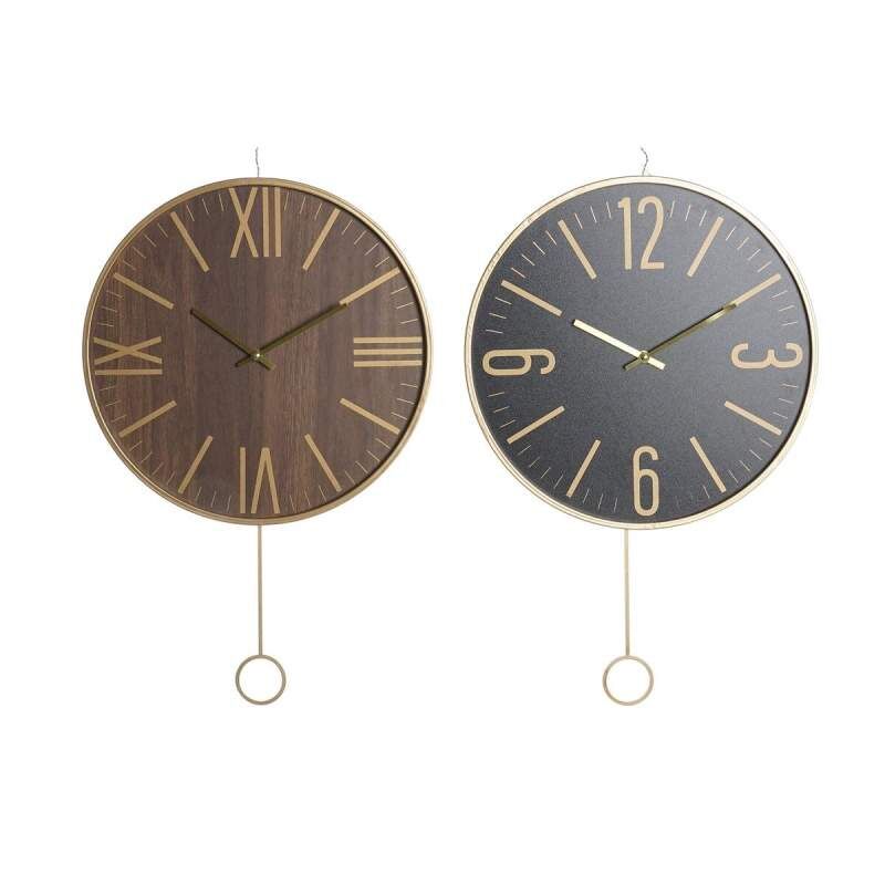 Wall Clock DKD Home Decor 40 x 4 x 40 cm Black Brown Iron Pendulum MDF Wood (2 Units)