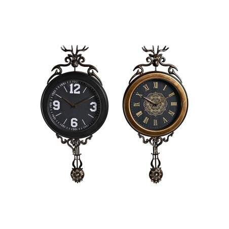 Wall Clock DKD Home Decor Black Golden Crystal Iron Pendulum 27 x 7,5 x 57,5 cm (2 Units)