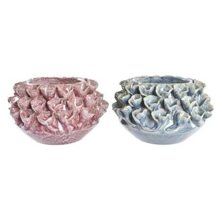 Vaso DKD Home Decor Rosa Turchese Gres Fiore Mediterraneo 20 x 20 x 13 cm 22 x 22 x 13 cm (2 Unità)