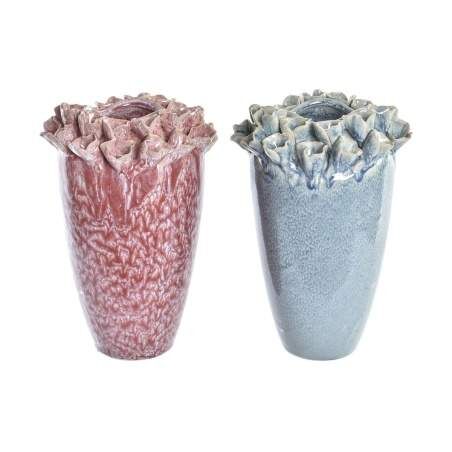 Vaso DKD Home Decor Rosa Turchese Gres Fiore Mediterraneo 18 x 18 x 25 cm 16 x 16 x 26 cm (2 Unità)