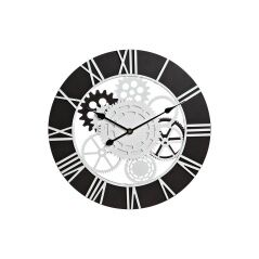 Orologio da Parete DKD Home Decor Bianco Nero Ferro Legno MDF Ingranaggi 60 x 4 x 60 cm