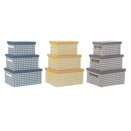 Set di Scatole per Sistemare Impilabili DKD Home Decor Grigio Azzurro Giallo 40 x 30 x 20 cm