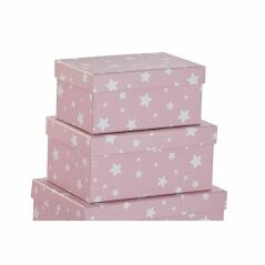 Set di Scatole per Sistemare Impilabili DKD Home Decor Bianco Per bambini Rosa chiaro Cartone (43,5 x 33,5 x 15,5 cm)