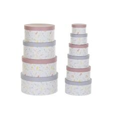 Set di Scatole per Sistemare Impilabili DKD Home Decor Fiori Righe Azzurro Lilla Bianco Multicolore Cartone (37,5 x 37,5 x 18 cm