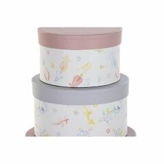 Set di Scatole per Sistemare Impilabili DKD Home Decor Fiori Righe Azzurro Lilla Bianco Multicolore Cartone (37,5 x 37,5 x 18 cm