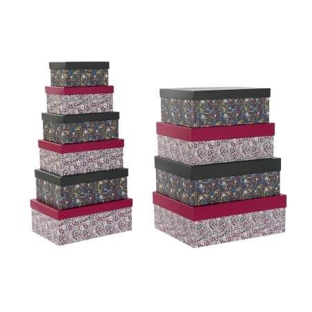 Set di Scatole per Sistemare Impilabili DKD Home Decor Quadrato Fiori Cartone