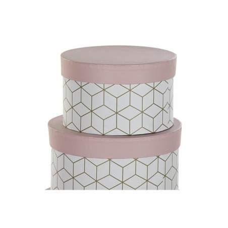 Set of Stackable Organising Boxes DKD Home Decor Circular Pink Cardboard