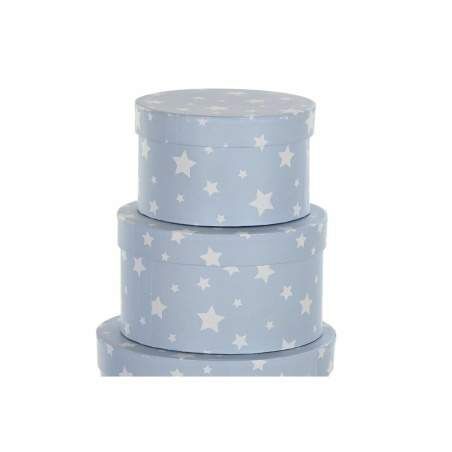 Set di Scatole per Sistemare Impilabili DKD Home Decor Rotondo Righe Bianco Blu cielo Per bambini Cartone (37,5 x 37,5 x 18 cm) 