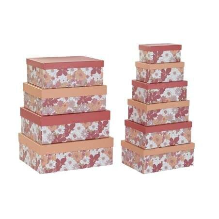 Set di Scatole per Sistemare Impilabili DKD Home Decor Fucsia Bianco Pesca Cartone (43,5 x 33,5 x 15,5 cm)