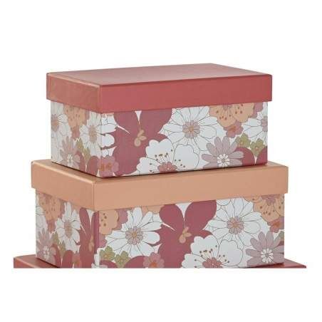 Set di Scatole per Sistemare Impilabili DKD Home Decor Fucsia Bianco Pesca Cartone (43,5 x 33,5 x 15,5 cm)