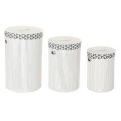 Laundry basket DKD Home Decor White Grey Bamboo 38 x 38 x 60 cm Set 3 Pieces (2 Units)