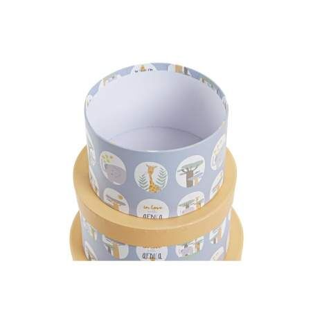 Set di Scatole per Sistemare Impilabili DKD Home Decor animali Rotondo Azzurro Cartone (37,5 x 37,5 x 18 cm)