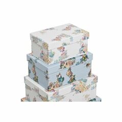 Set of Stackable Organising Boxes DKD Home Decor Blue White Flowers Cardboard (43,5 x 33,5 x 15,5 cm)