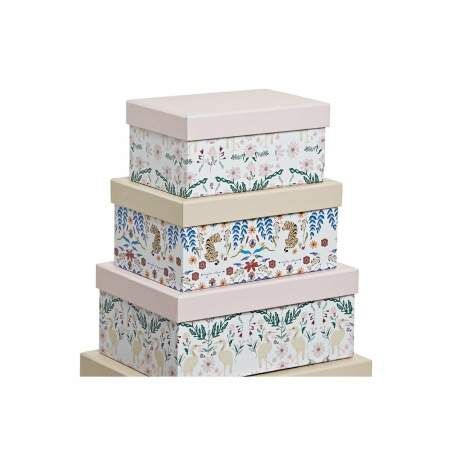 Set di Scatole per Sistemare Impilabili DKD Home Decor animali Fiori Cartone (43,5 x 33,5 x 15,5 cm)