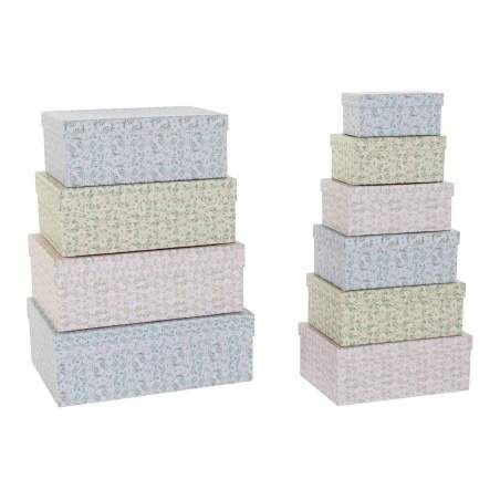 Set di Scatole per Sistemare Impilabili DKD Home Decor Giallo Azzurro Rosa Cartone Fiori 43,5 x 33,5 x 15,5 cm (2 Unità) (1 Unit