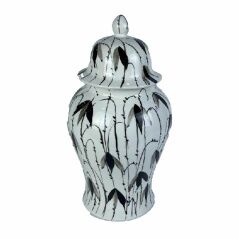 Vaso DKD Home Decor Porcellana Nero Bianco Orientale Foglia della pianta (22 x 22 x 42 cm)