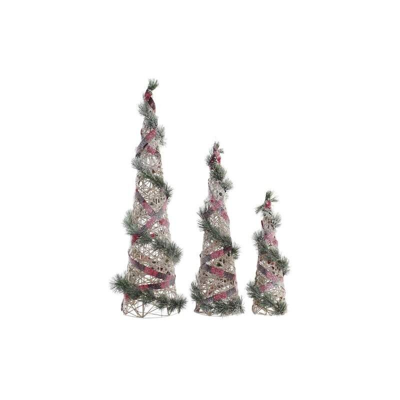 Decoration DKD Home Decor Cones Christmas LED Red Green Natural Snowfall 20 x 20 x 80 cm (3 Pieces)