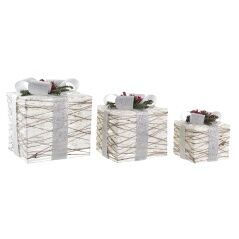 Set of decorative boxes DKD Home Decor LED White Silver 25 x 25 x 28 cm (3 Pieces)