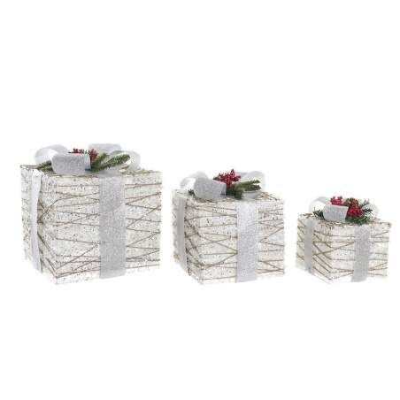 Set di Scatole Decorative DKD Home Decor LED Bianco Rosso Verde Argentato 25 x 25 x 30 cm (3 Pezzi)