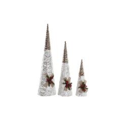 Cones DKD Home Decor Christmas White Natural Silver 20 x 20 x 80 cm (3 Pieces)