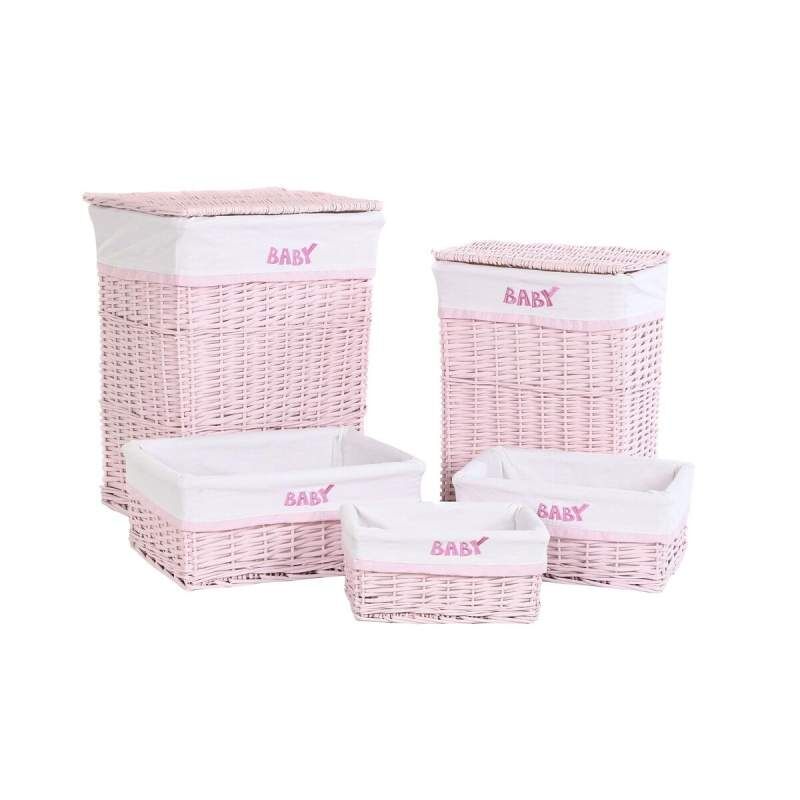 Set di Cesti DKD Home Decor Rosa Poliestere Per bambini vimini (44 x 34 x 56 cm)