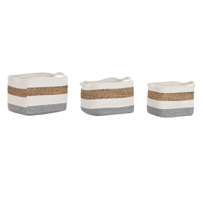 Set di Cestini DKD Home Decor Bianco Fibra naturale 36 x 27 x 27 cm 3 Pezzi