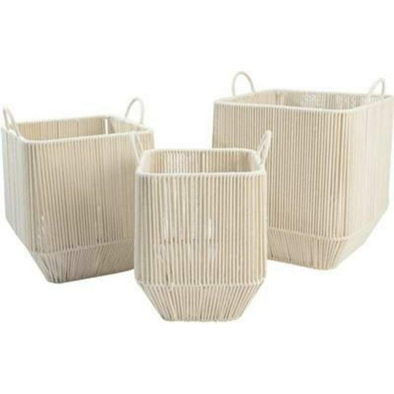 Set di Cestini DKD Home Decor Beige Metallo Cotone (3 Pezzi) (37 x 37 x 45 cm)