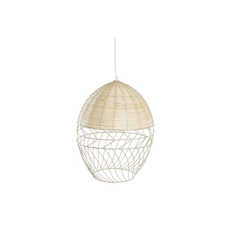 Lampadario DKD Home Decor Metallo Bianco Marrone Chiaro Rattan 50 W (30 x 30 x 38 cm)