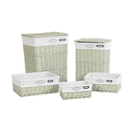 Set di Cestini DKD Home Decor Verde vimini 44 x 34 x 56 cm 5 Pezzi