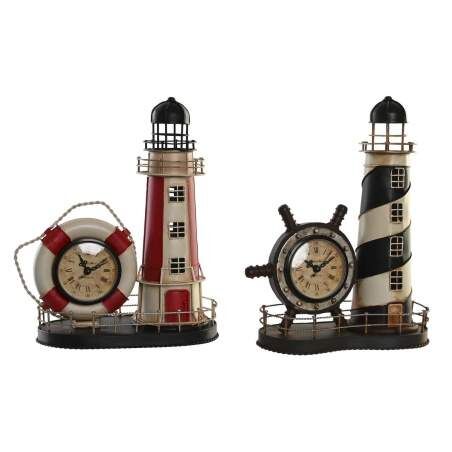 Orologio da Tavolo DKD Home Decor 25.5 x 14 x 32.5 cm Rosso Nero Metallo Vintage Faro (2 Unità)