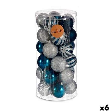 Set di palline di Natale Azzurro Argentato Plastica Ø 6 cm (6 Unità)