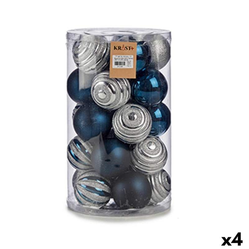 Set of Christmas balls Blue Silver PVC Ø 8 cm (4 Units)