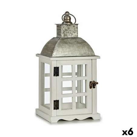 Lantern Silver Metal Wood White (14 x 39,3 x 20 cm) (6 Units)