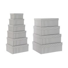 Set di Scatole per Sistemare Impilabili DKD Home Decor Grigio Bianco Quadrato Cartone (43,5 x 33,5 x 15,5 cm)