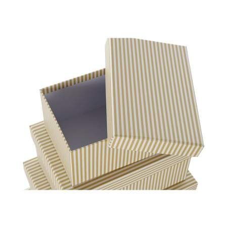 Set di Scatole per Sistemare Impilabili DKD Home Decor Bianco Quadrato Cartone Senape (43,5 x 33,5 x 15,5 cm)