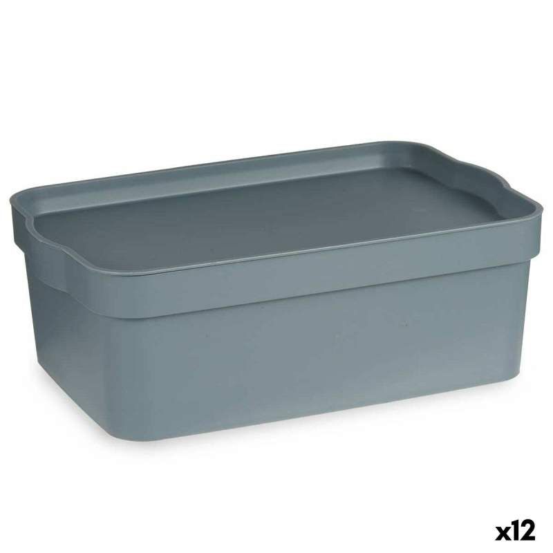 Scatola portaoggetti con coperchio Grigio Plastica 6 L (21,5 x 11 x 32 cm) (12 Unità)