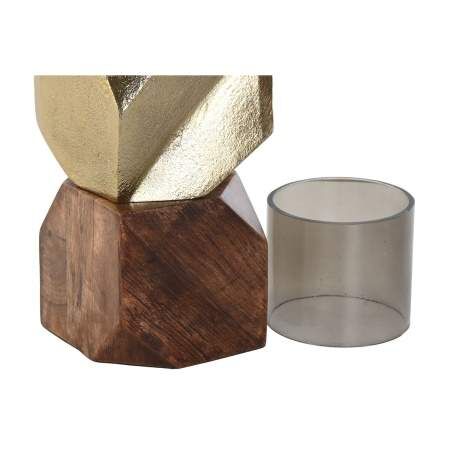 Candleholder DKD Home Decor 10 x 10 x 40,5 cm Crystal Golden Brown Aluminium Mango wood