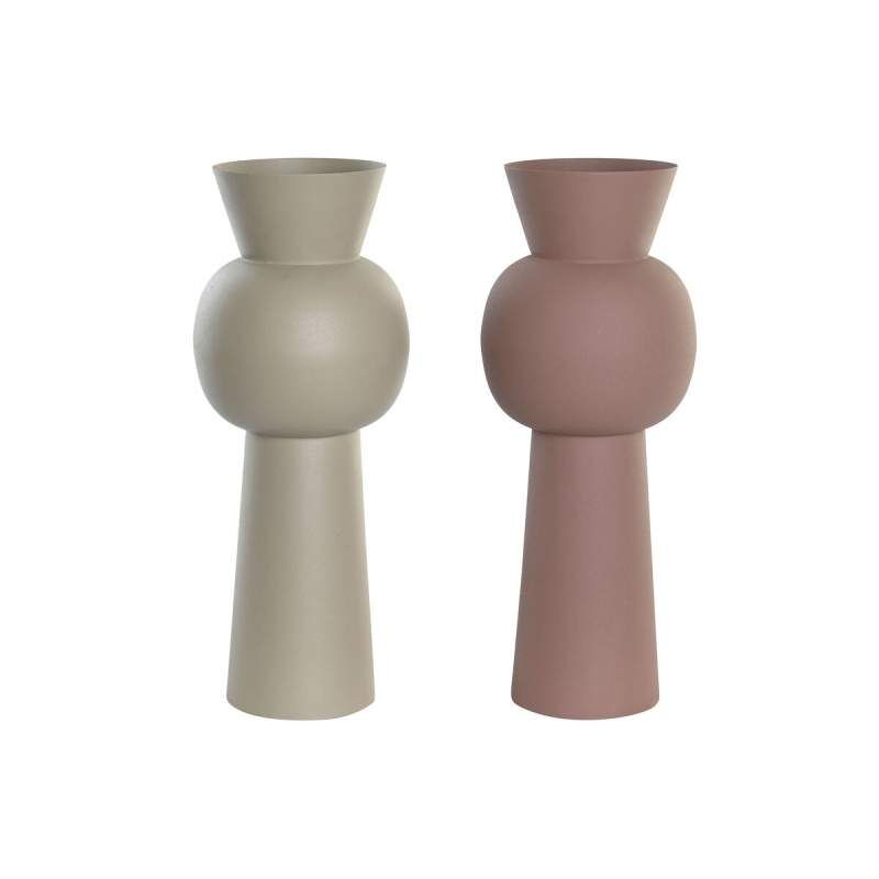 Vase DKD Home Decor Beige Pink Iron 19 x 19 x 51,5 cm (2 Units)