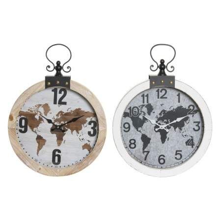 Orologio da Parete DKD Home Decor 40 x 4 x 54 cm Cristallo Ferro Legno MDF Mappamondo (2 Unità)