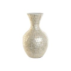 Vaso DKD Home Decor Bianco Bambù Madreperla Naturale Foglia della pianta Mediterraneo 31 x 31 x 51,5 cm