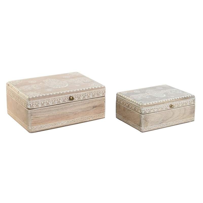 Scatola-Portagioie DKD Home Decor 25,5 x 20 x 10,5 cm Naturale Legno di mango (2 Unità)