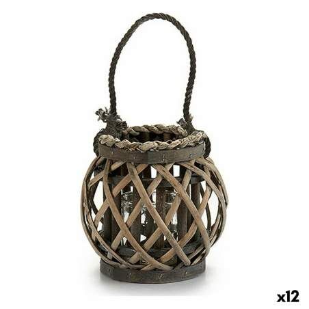 Candleholder 21 x 19 x 17 cm Grey Glass wicker (12 Units)