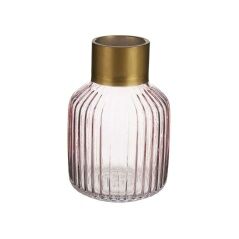 Vase Stripes Pink Golden Glass 12 x 18 x 12 cm (6 Units)